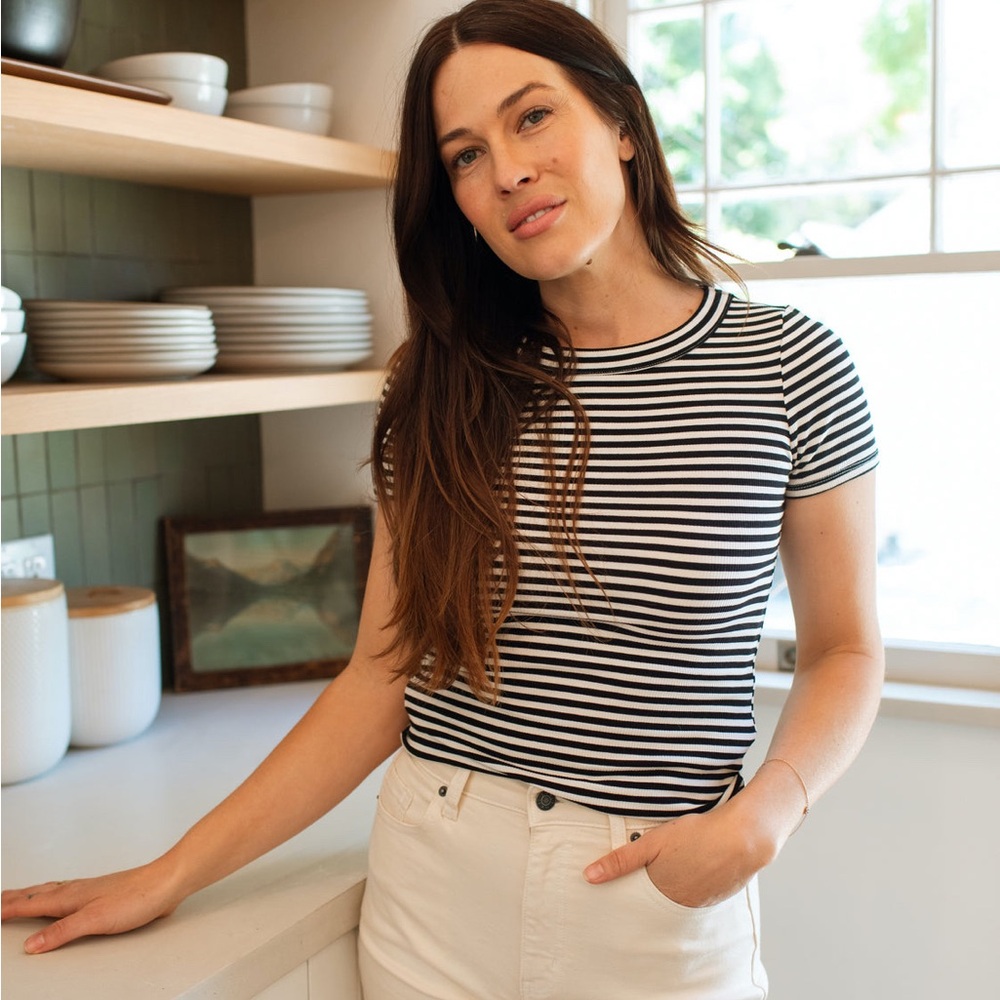 CJLA Carly Jean Los Angeles Kit Short Sleeve Black & White Striped Tee